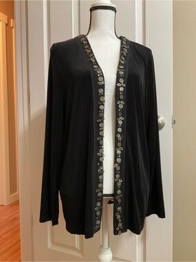 Coldwater Creek Black Open Front Cardigan with Subtle Shine